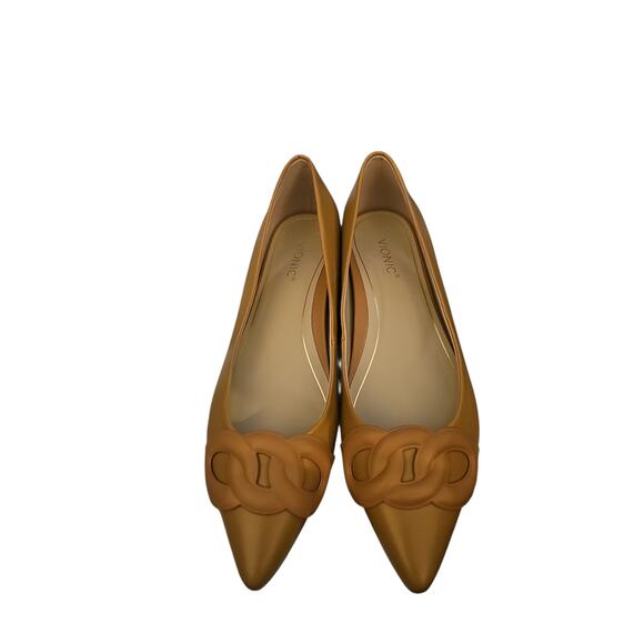 Vionic Arielle tan flats point toe buckle detail leather shoes new $125 SH445 - Picture 5 of 8